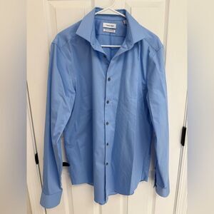 Calvin Klein Blue Classic Dress Shirt Slim Fit Wrinkle Free Size 16 34/35 Large